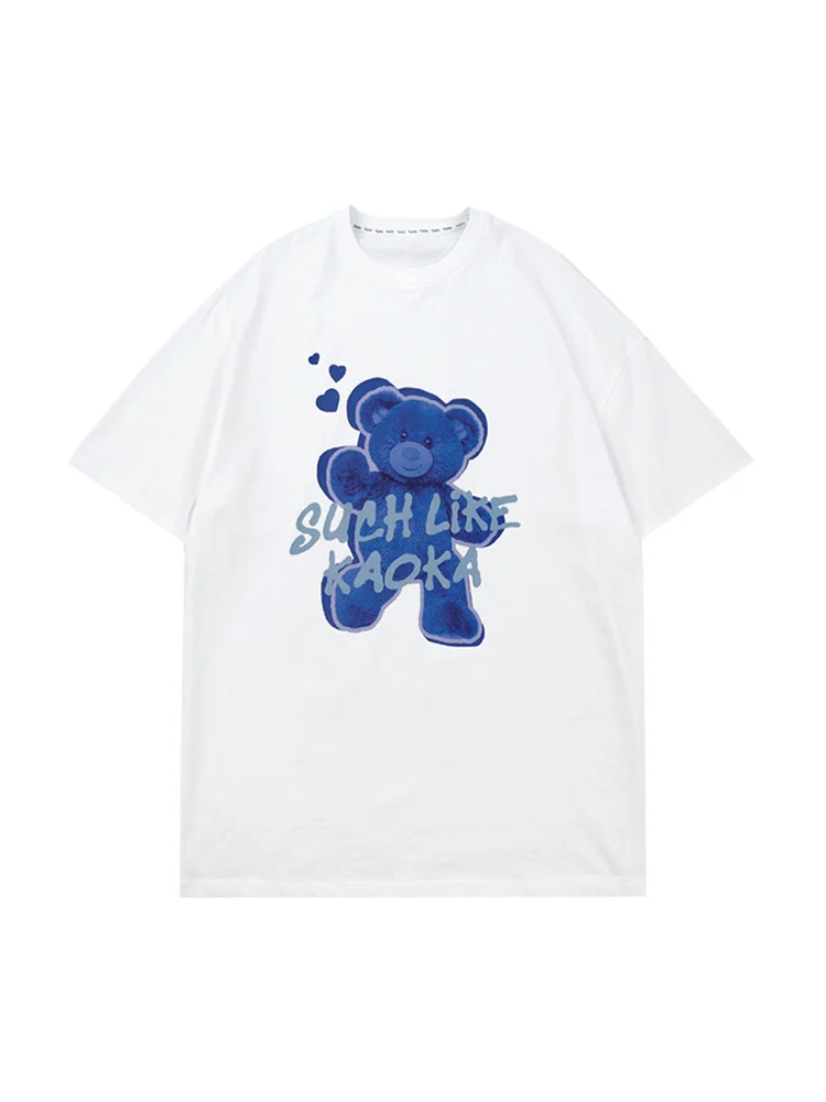 White Short Sleeve T-shirt Women's Summer New Loose Cute Cartoon Bear Printed Half | Женская одежда