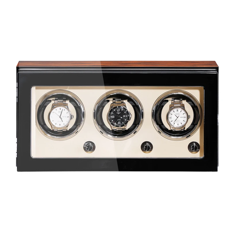 

3 Watches Buff Inside Wood Baking Automatic Winder Watch box Motor Auto Self Winding Wooden Cabinet Lacquer Rotate Watche Holder