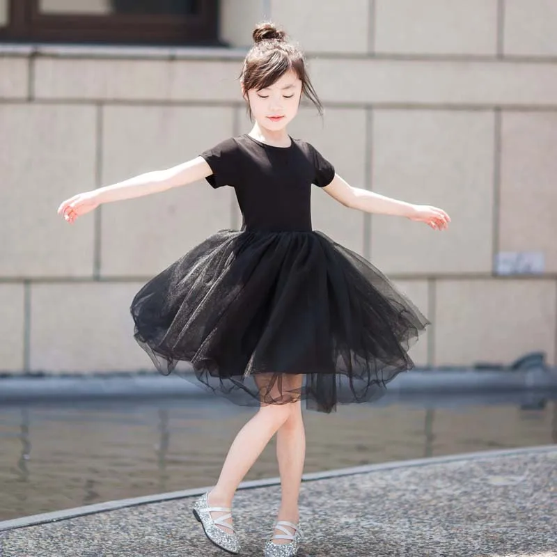 Black Summer Girls Dress 2020 New Kids Ballet Tulle Princess Party Frocks Elegant Children Clothing For 4 6 8 10 12 14 Yrs | Детская