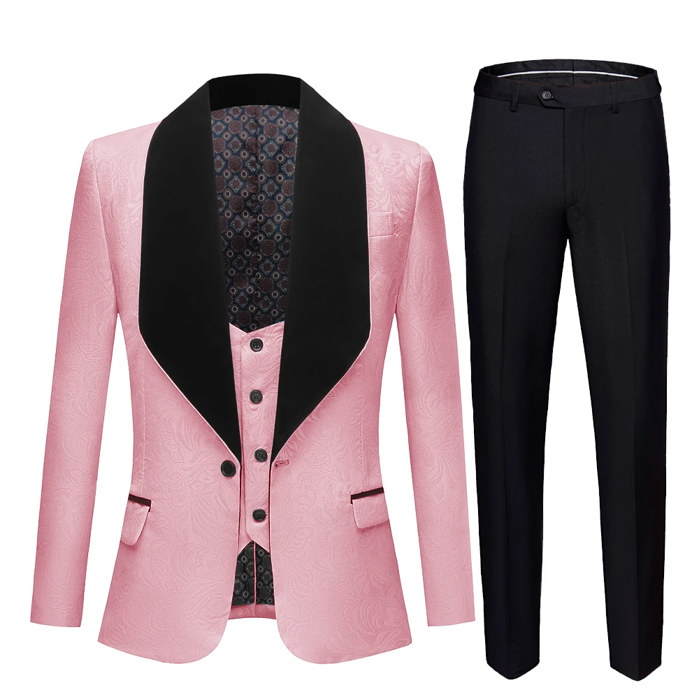 Жаккардовый костюм для жениха модный Мужской смокинг с большим отворотом 3