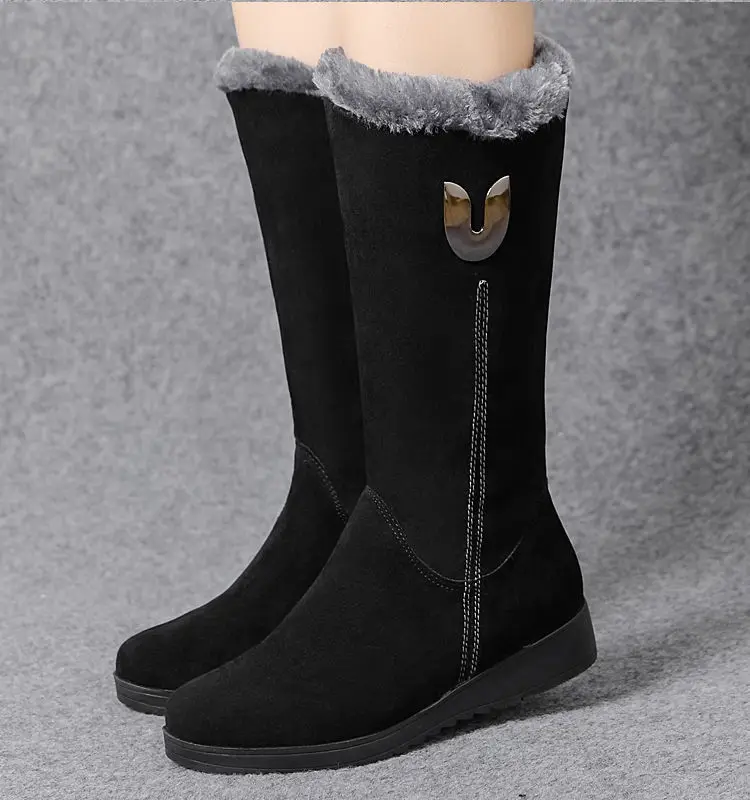 

Low Heels Gladiator Plush New Winter Mature Warm Mujer Botas Zipper Fashion Motorcycle Boots Designer Platform Lady Shoes