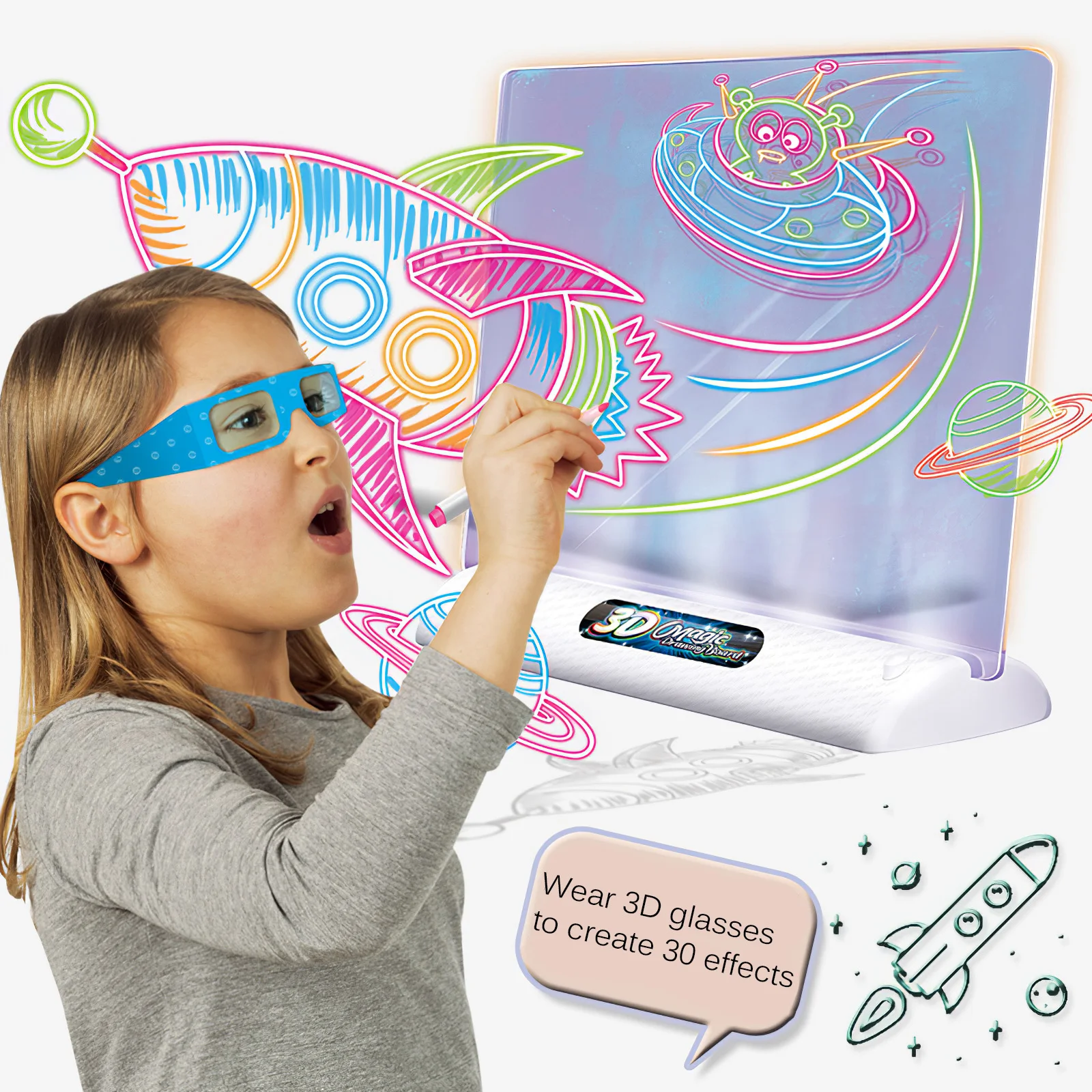 

Funny 3D Dinosaur Luminous Drawing Board Children'S Graffiti Boards Set Fluorescent Writing Painting Kits 3-12 Year For Children