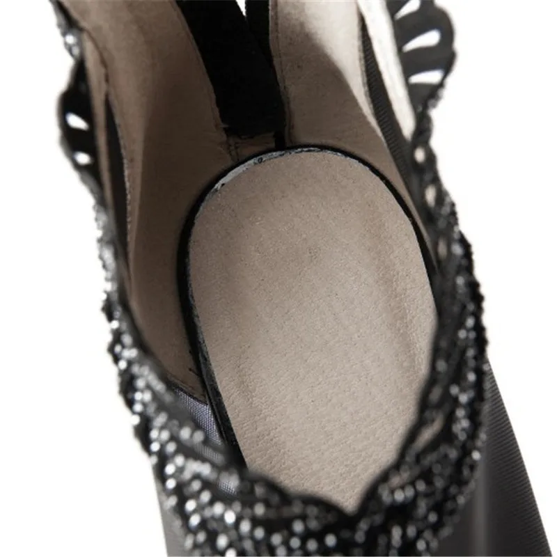Женские ботильоны с кристаллами PXELENA весенне летние полусапожки из натуральной