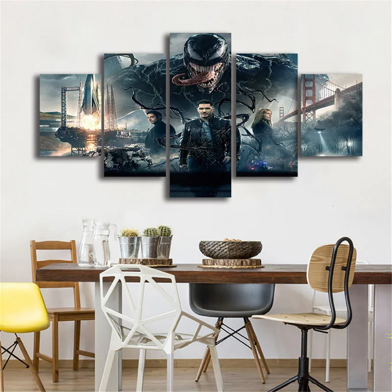 

5 Piece Canvas Wall Arts Venom Hero Tom Hardy Poster Living Room Modular Painting Bedroom Modern Prints Picture Home Decoration