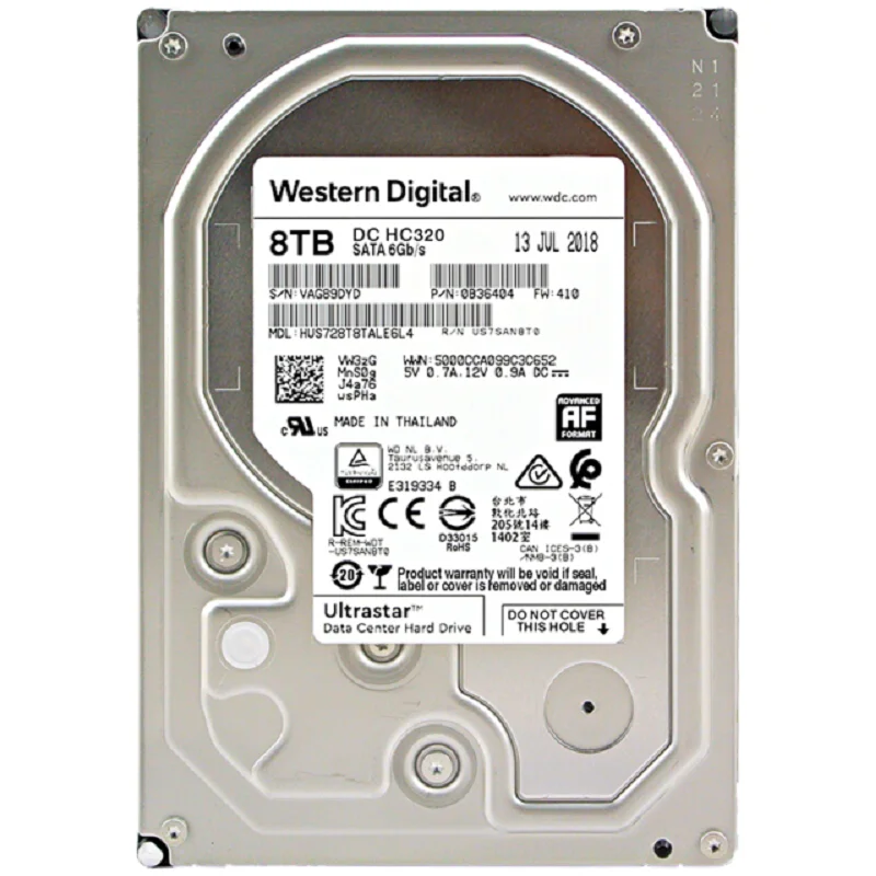 2 ТБ Western Digital 1 4 6 8 10 Ultrastar DC HC320 SATA HDD 7200 об/мин класс ГБ/сек. 256 Мб кэш-памяти 3 5 дюйма