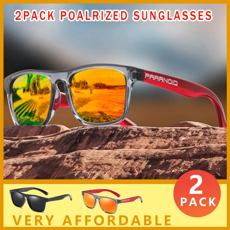 

2 PACK Square Polarized Sunglasses Men Fashion Sport Style Sun Glasses Outdoor Travel 100% UV Protection Lens Goggles CE