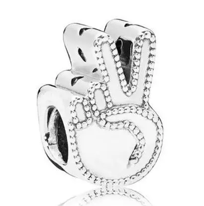 

Genuine 925 Sterling Silver Bead Charm Textural Beaded The Victory Hand Symbol Of Peace Beads Fit Pan Bracelet & Necklace