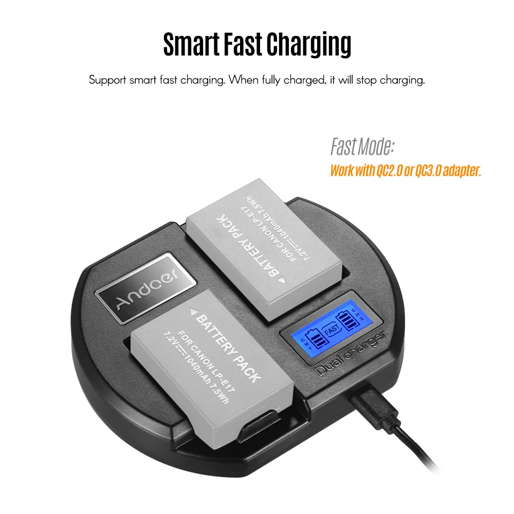 Быстрое зарядное устройство Andoer Двухканальное для камеры с американским