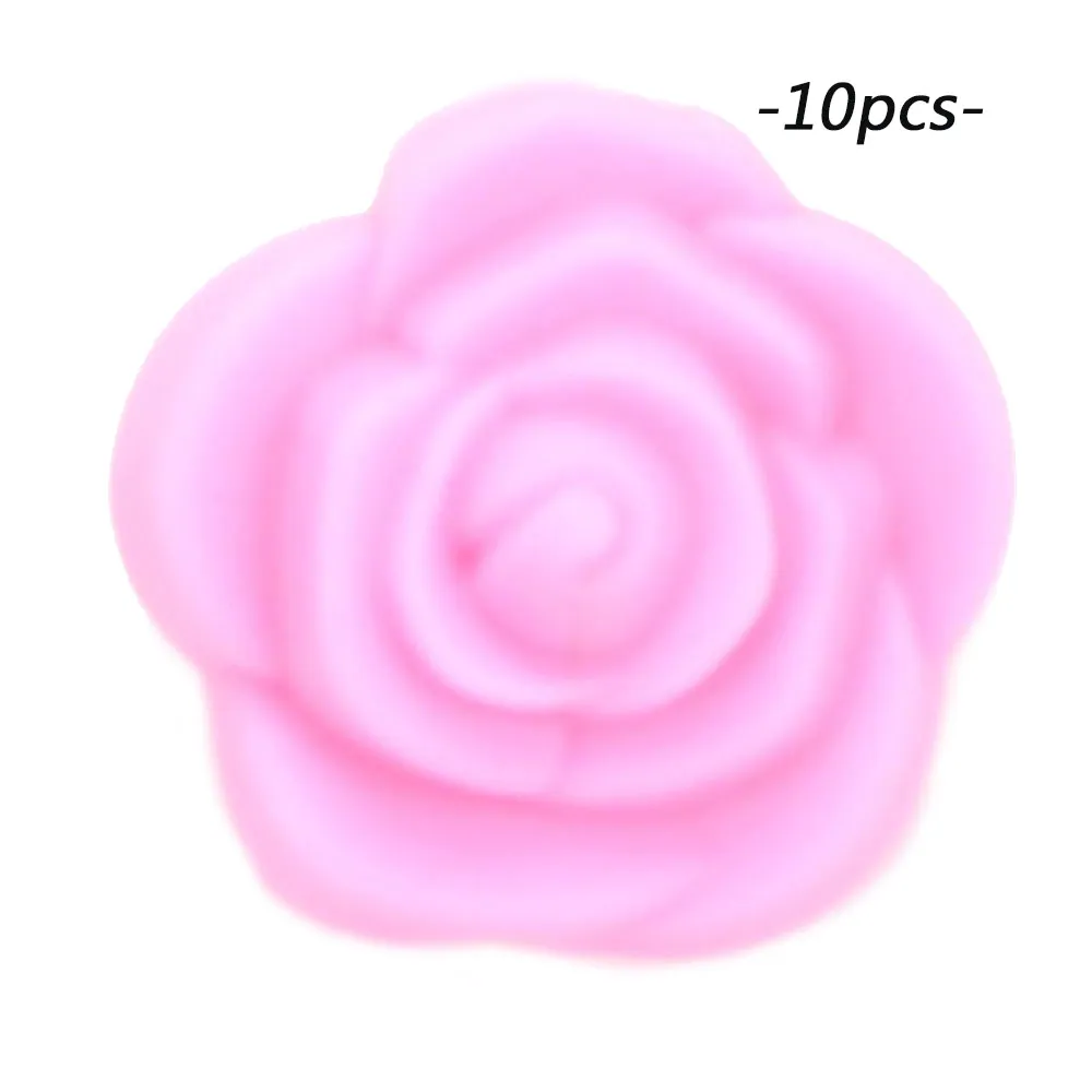 pink LOFCA 10 шт Силиконовые Бусины розы пищевой силиконовый продукт для детей для изготовления ювелирных изделий Детская Соска-подвеска BPA бесплатные игрушки - Цвет: pink