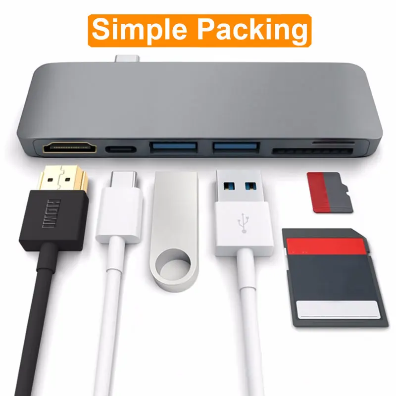 EASYA Thunderbolt 3 Адаптер Тип C к HDMI концентратор для samsung DEX станция USB-C док-станция с PD SD/TF кард-ридер USB 3,0 порт - Цвет: Simple Box-Gray