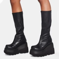 brand design female wedges high heels thigh high boots fashion cool black platform boots women 2021 gothic cosplay shoes woman