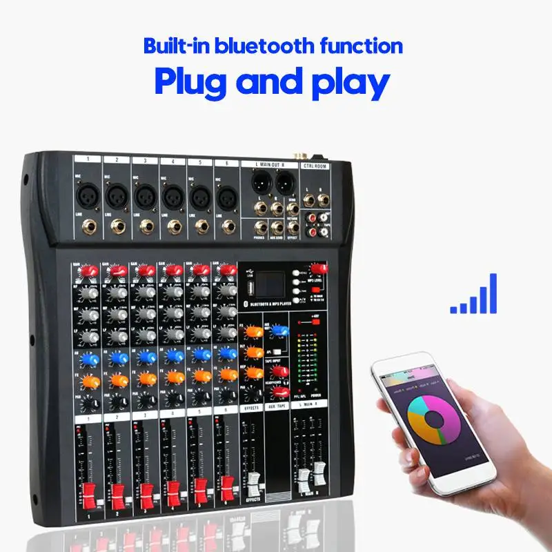 Аудио миксер FELYBY TU06 микшерная консоль со звуковой картой с BT MP3 usb входом +