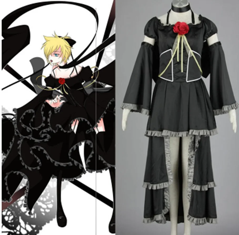 Костюм для косплея Kagamine Rin cos VOCALOID мужчин и женщин комплект из платья + галстука