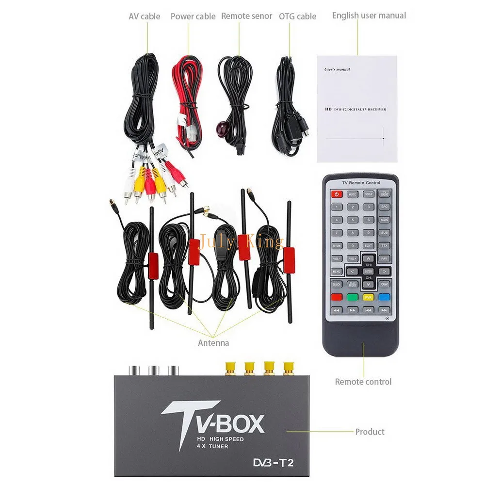 Четыре антенны DVB T2 Автомобильный цифровой HD ТВ приемник тюнер Поддержка 160 км/ч
