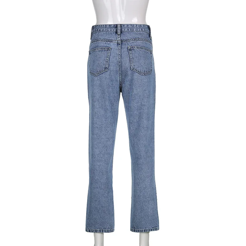 

Abstract Face Embroidered Jeans High Waist Straight Pants Hot Girl Casual Pants 2021 Fall Fashion Streetwear Jeans for Women