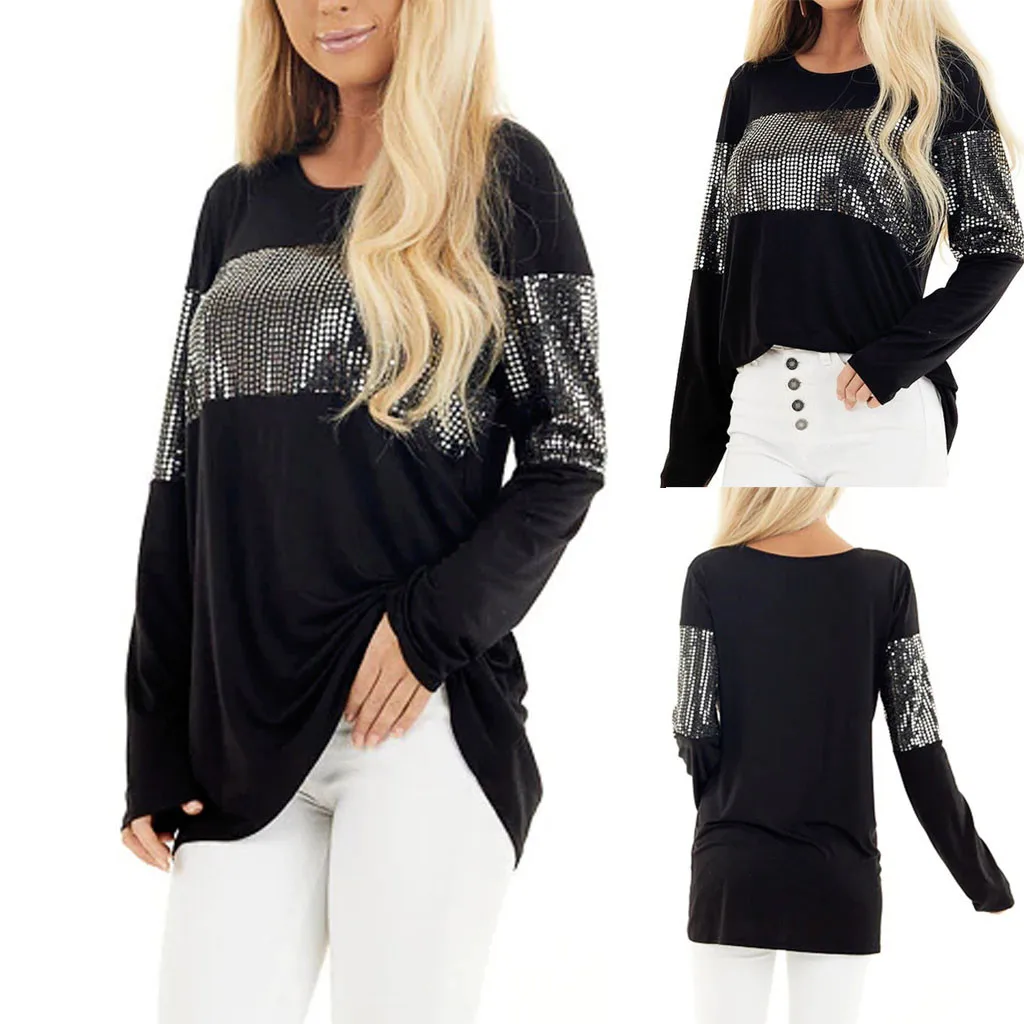 Осенняя Женская толстовка с капюшоном хлопковая круглым вырезом топы блестками