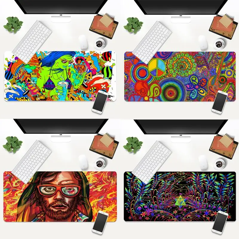 

Hippie Psychedelic Locking Edge Mouse Pad Game Animation XL Large Gamer Keyboard PC Desk Mat Takuo Tablet Mousepads