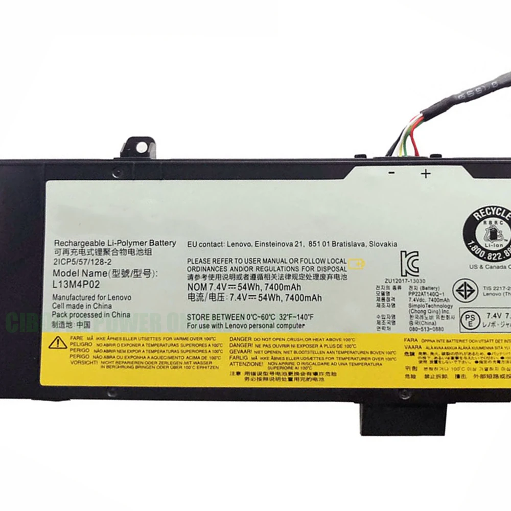 Аккумулятор для ноутбука CP L13M4P02 L13N4P01 121500250 121500251 7 4 В/54 Втч/7400 мАч Erazer Y50-70 Y70-70 Y70 Y50P-70