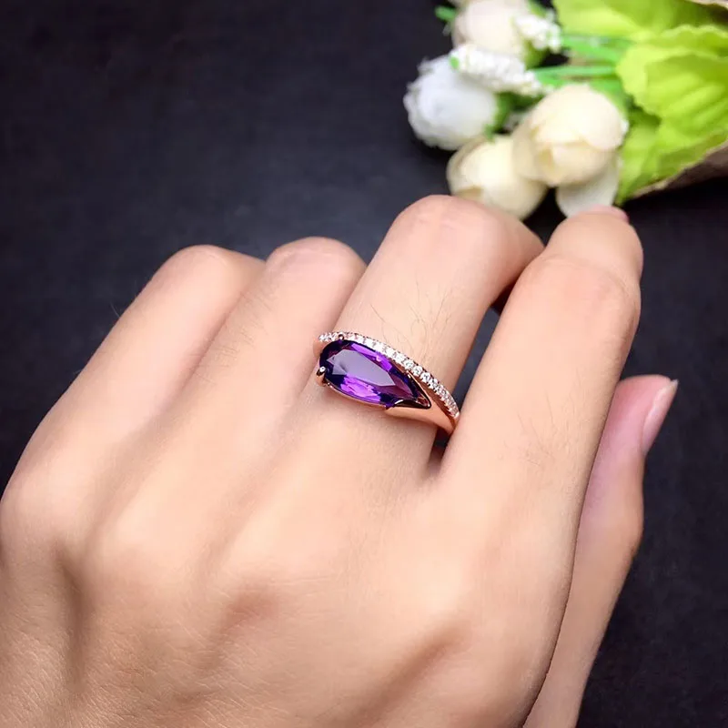 Water Drop Amethyst Ring for Women Engagement 6x12mm Fine Jewelry High Quality Low Price with Certificate S925 Sterling Silver | Украшения