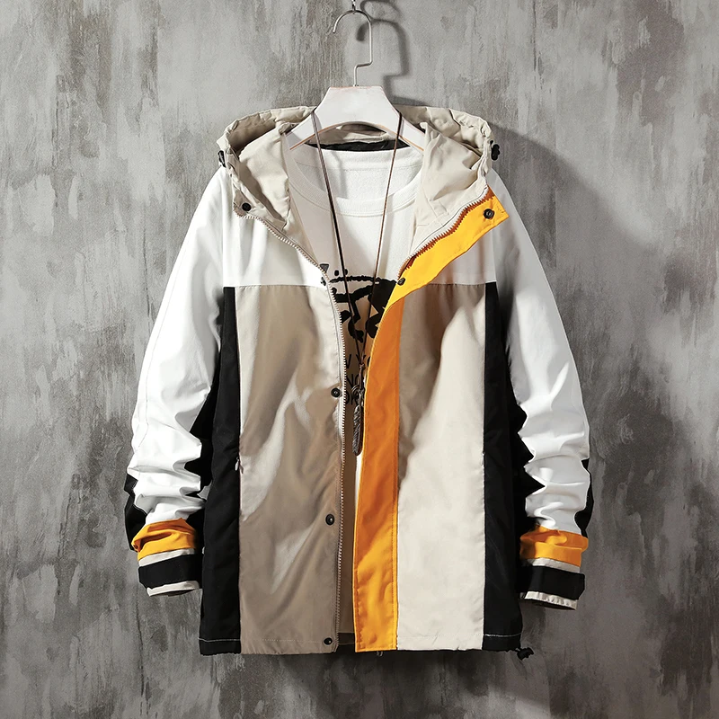 

Hip Hop Spring Jackets Men Windbreaker Patchwork Autumn Loose Casual Jacket Couple Bomber Jacket Loose Large Size Zipper Coat