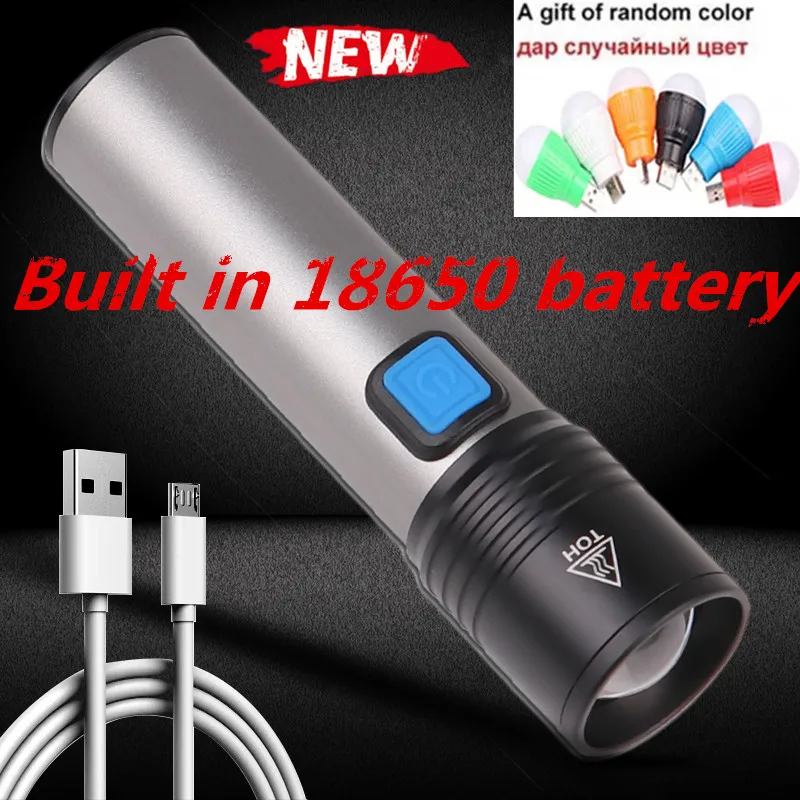 Мини светодиодный фонарик USB Перезаряжаемый 3 режима освещения