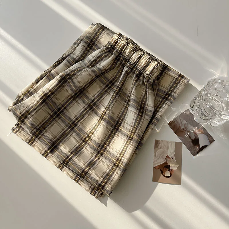 Женские брюки в клетку повседневные длинные с широкими штанинами весна-лето 2021 |