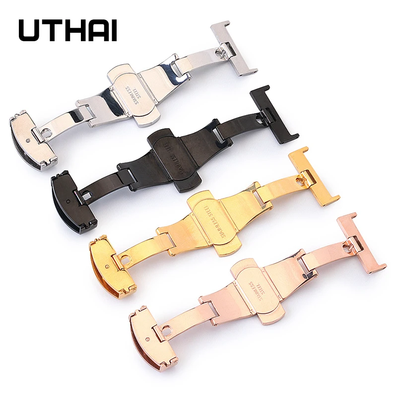UTHAI Watch Fold Пряжка P89 из нержавеющей стали бабочка двойная нажимная 10-22 мм Кнопка