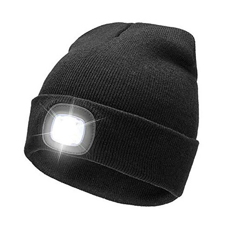 

4 LED Lighted Cap Warm Beanies Hands Free Fishing Running Beanie Hat Flash Headlight Camping Caps Button Battery Type