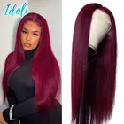 Бордовый прямой парик из натуральных волос 99J для чернокожих женщин, 13x4x1, бразильский, с натуральной линией волос