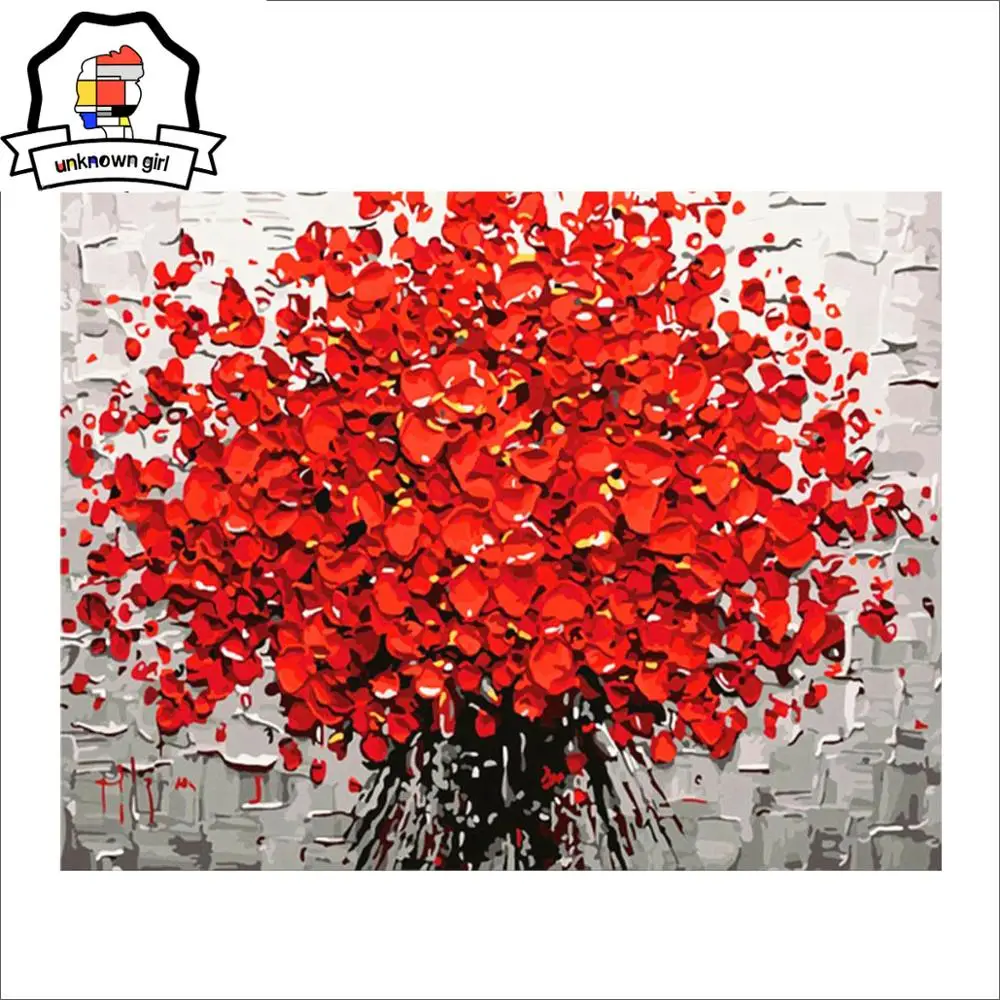 Красный цветок Diy Цифровая живопись по номерам Акриловая Краска абстрактная