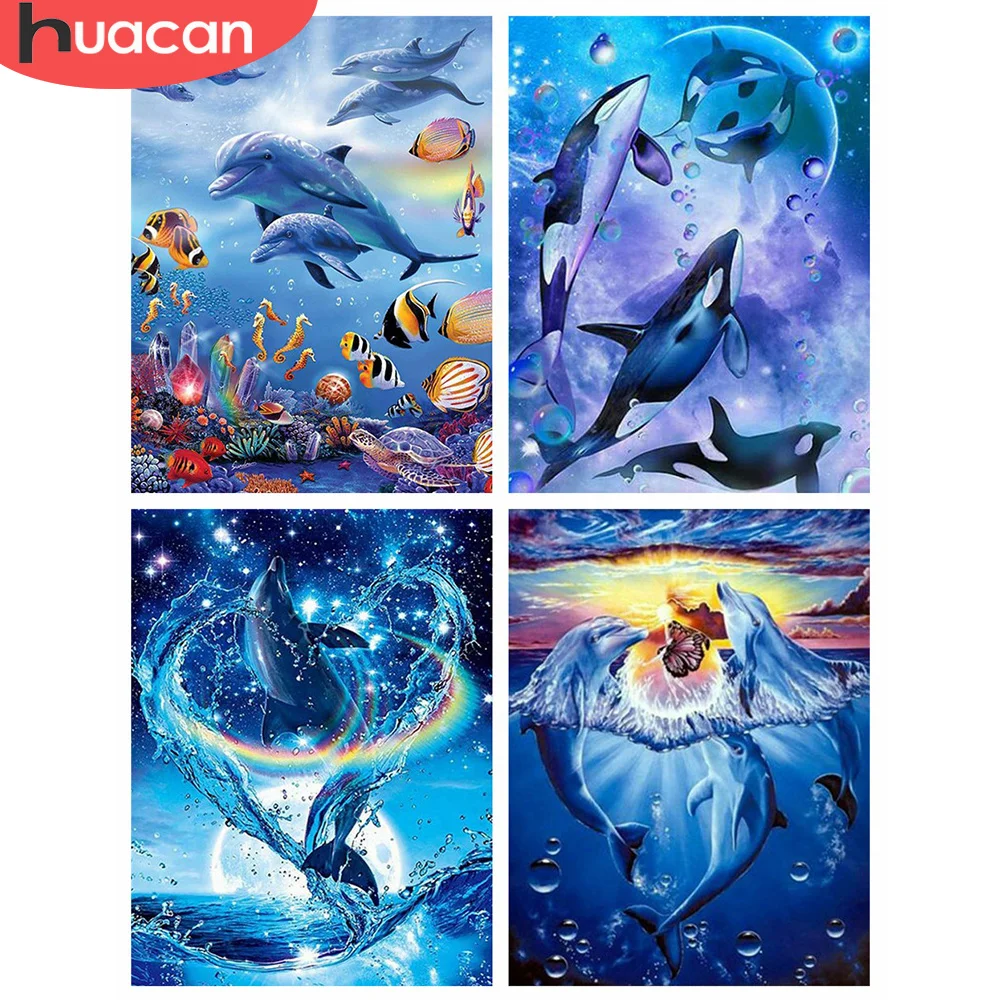 

Huacan 5д Алмазная мозаика дельфин Полная площадь Алмазная вышивка животные картины декор для дома