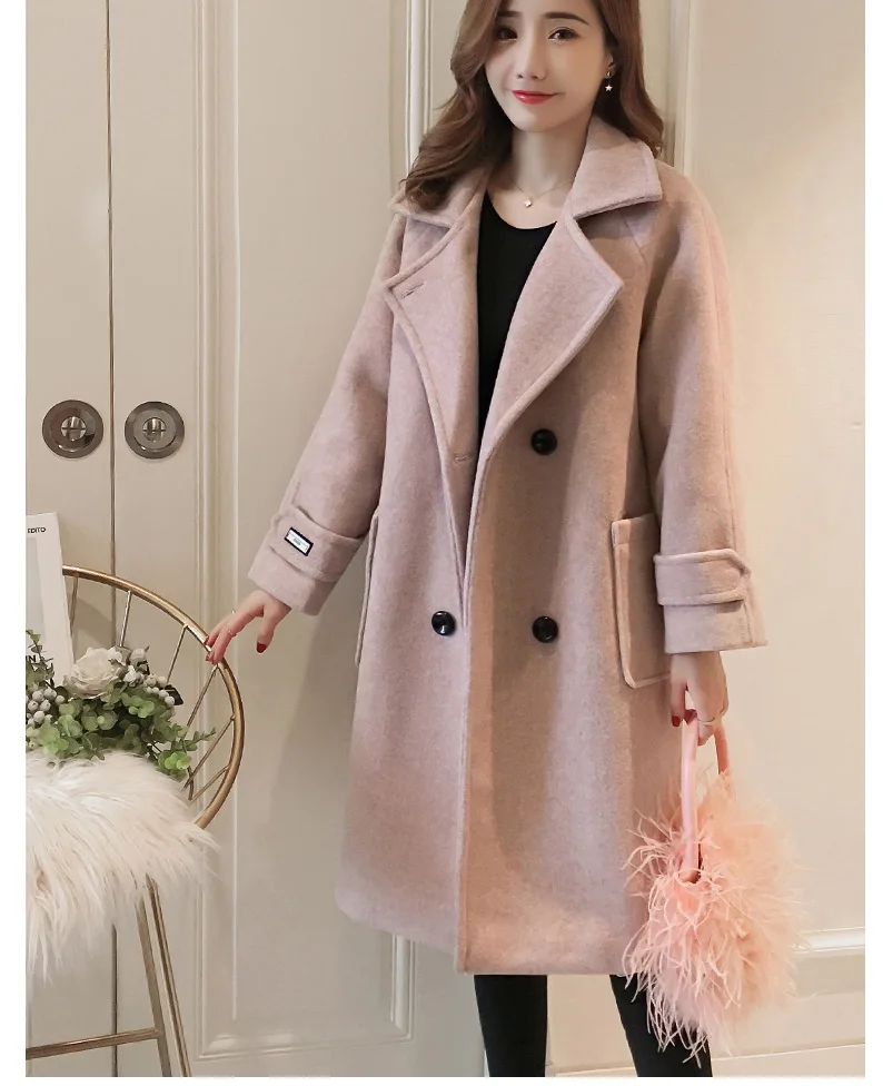 

Winter Wool Coat and Jacket Women Korean Pink Long Jacket Warm Elegant Thicken Wool Coat Cashmere Vintage Long Coat Cape Female