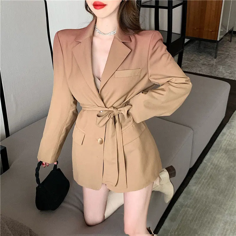 

Gradient Blazer Women 2021 Spring Autumn Elegant Belt Long Sleeve Lace Up Office Ladies Slim Suit Coats Women Blazers