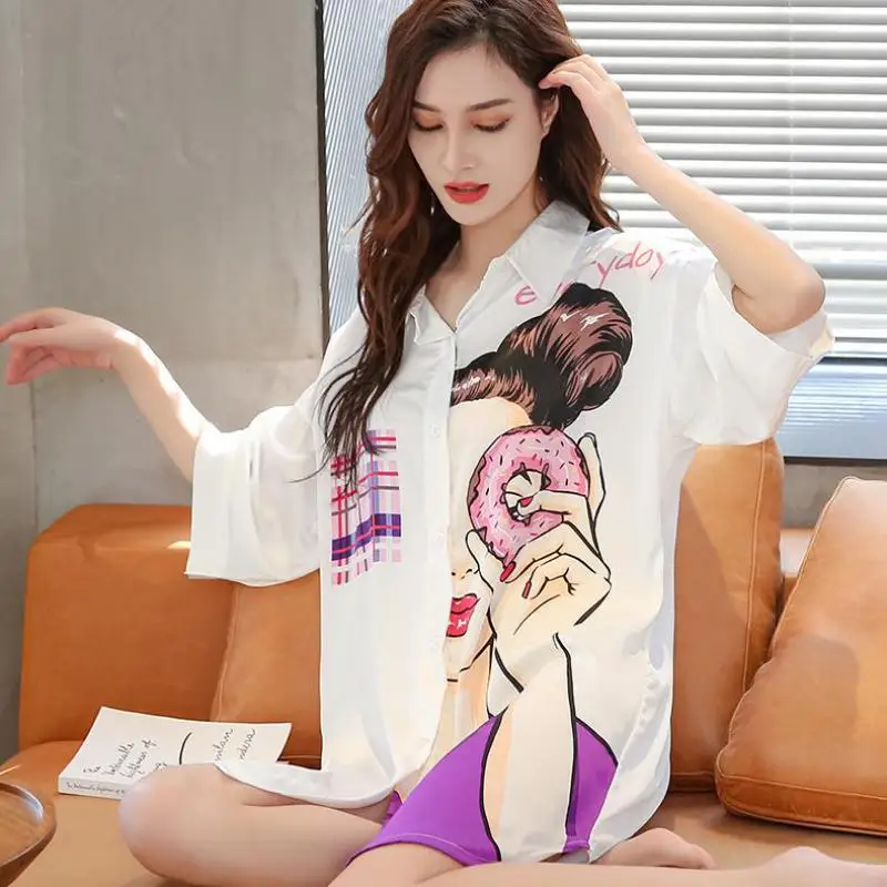 

Летняя женская одежда для сна, ночная рубашка, белая ночная рубашка с принтом, Женская Повседневная Домашняя одежда, удобная Ночная одежда