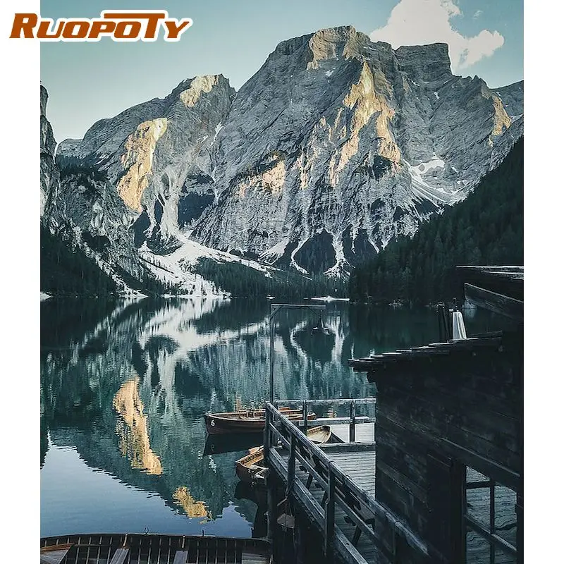 

RUOPOTY 60×75cm DIY Painting By Numbers Boat Landscape Drawing by number For Adult Modern Home Wall Decor Picture