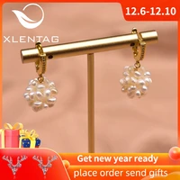 xlentag freshwater pearl flower ball zirconium plated brass 18k gold earrings ladies birthday party luxury gift jewelry ge1048