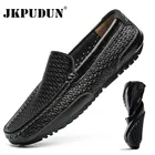 Мокасины JKPUDUN мужские из натуральной кожи, роскошные брендовые итальянские дышащие лоферы, без застежки, летние туфли, черные
