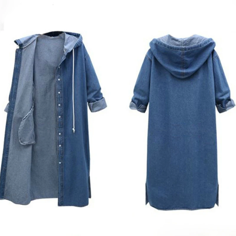 

Trench Coat Women Denim Loose Hooded Long Korean Style Leisure Large Size 4XL BF Chic Daily Outwear Trendy Harajuku New Ulzzang