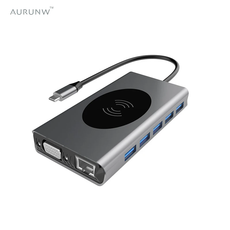 

Беспроводное зарядное устройство AURUNW Type C на USB 3,0 HUB HDMI-Совместимо с MacBook Pro Huawei Mate 30