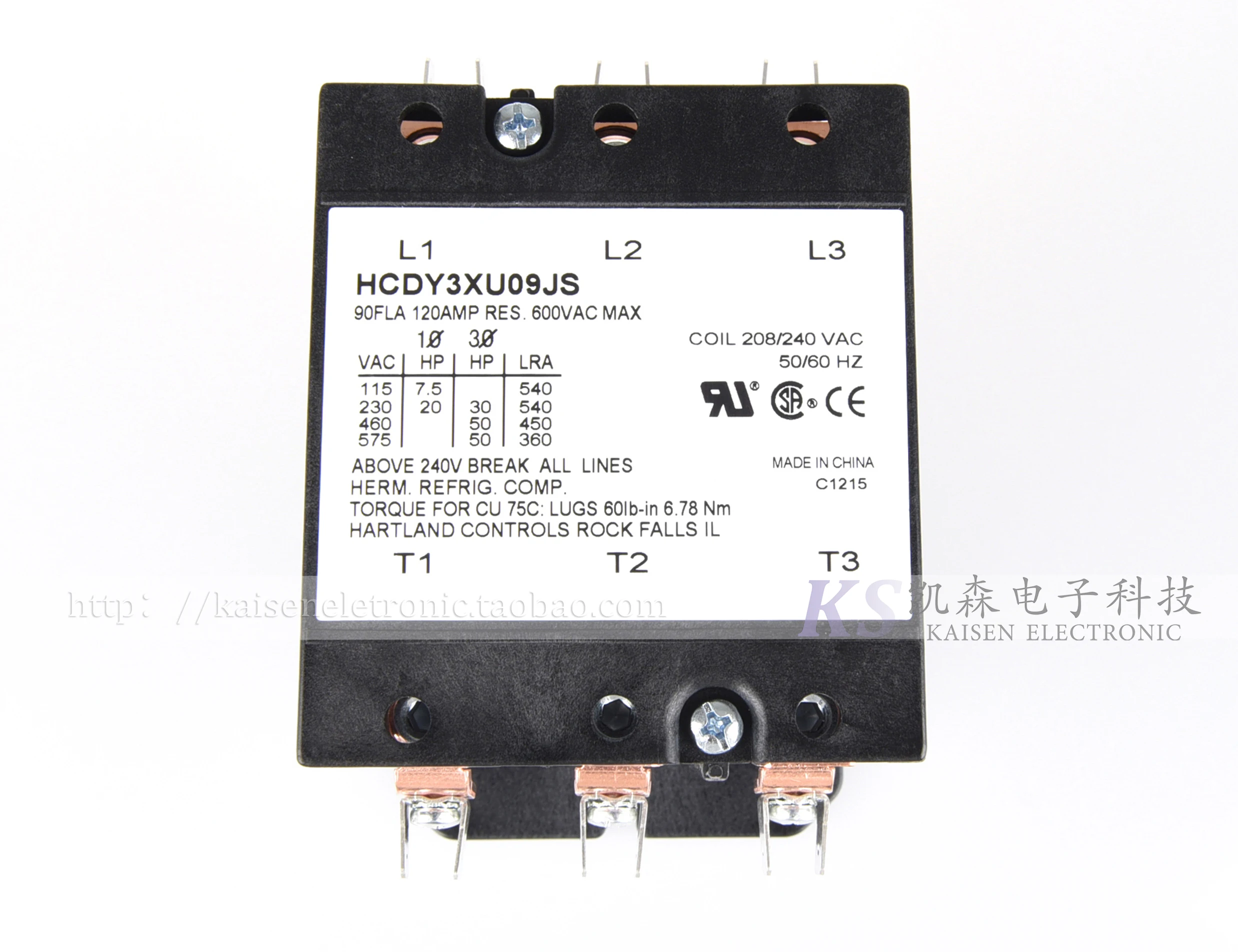 

208V-240V 90A HCDY3XU09JS Hartland Controls three-phase AC contactor