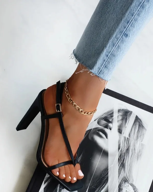 

Vogue Ankle Strap Heels Women Sandals Summer Shoes Open Toe Chunky Med Heel Party Dress Shoes Narrow Band Sandal Nice