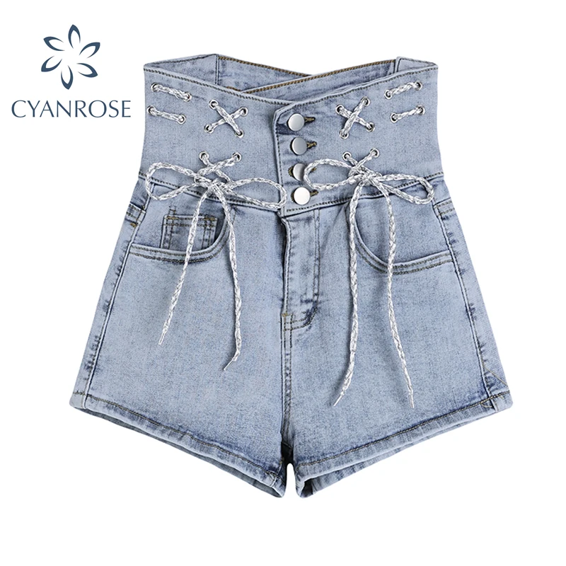 Шорты женские джинсовые с завышенной талией модные обтягивающие пикантные