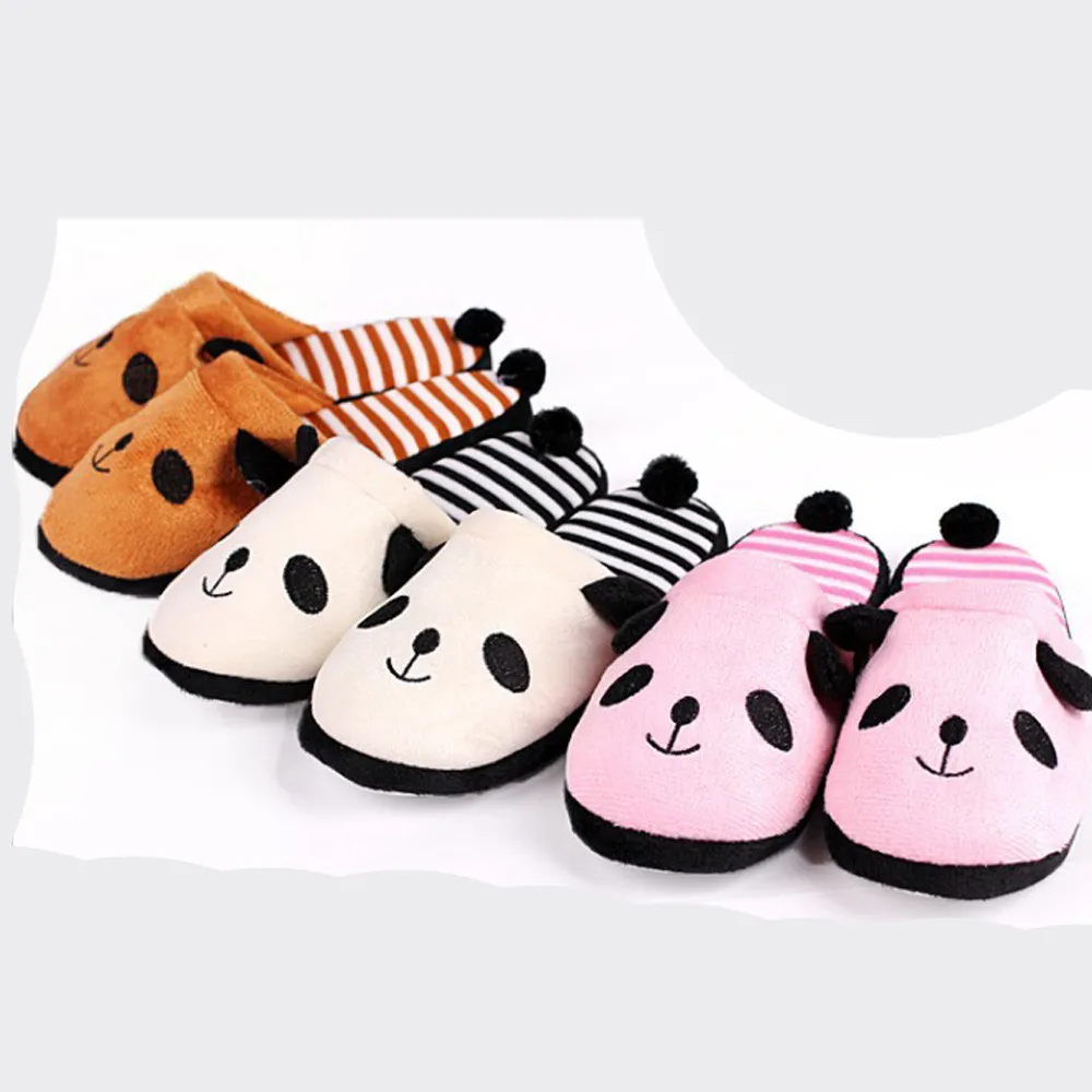 Женские теплые тапочки милые домашние с пандой из мультфильма мягкие полосатые