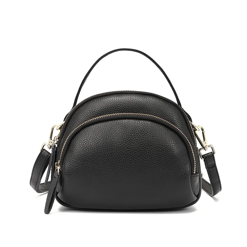 

Fashion Ladies Genuine Leather Shoulder Bags Mini Shell Messenger Bags For Girls Leisure Solid Color Female Zipper Handbag New