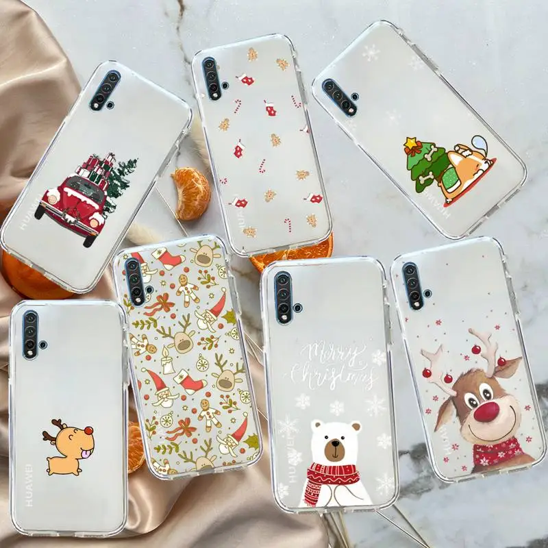 

Christmas tree Elk Santa Claus Phone Case Transparent for Huawei honor P mate 40 20 30 10 50 i 9 x mate pro lite 8a