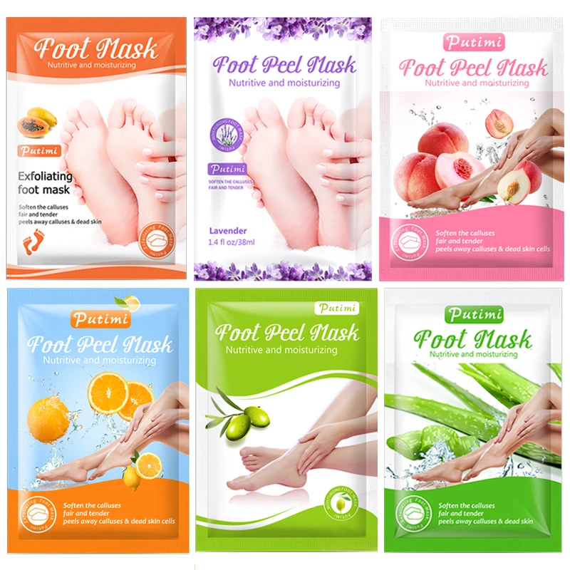 

PUTIMI 6packs Exfoliating Foot Mask Scrub Foot Care Socks for Pedicure Socks Feet Peeling Mask Remove Calluses Dead Skin Peel