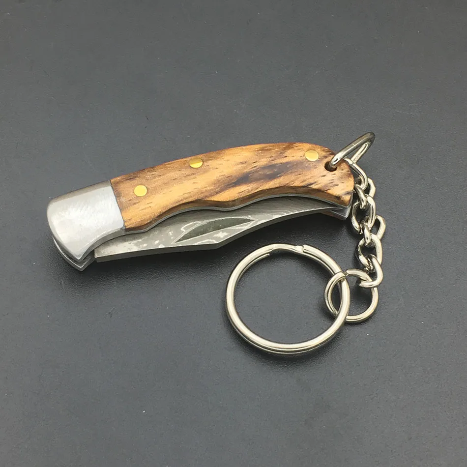

Key ring Pocket Folding Knife customized Damascus Steel Knife Pattern steel Tactical Knife wooden Utility Knives