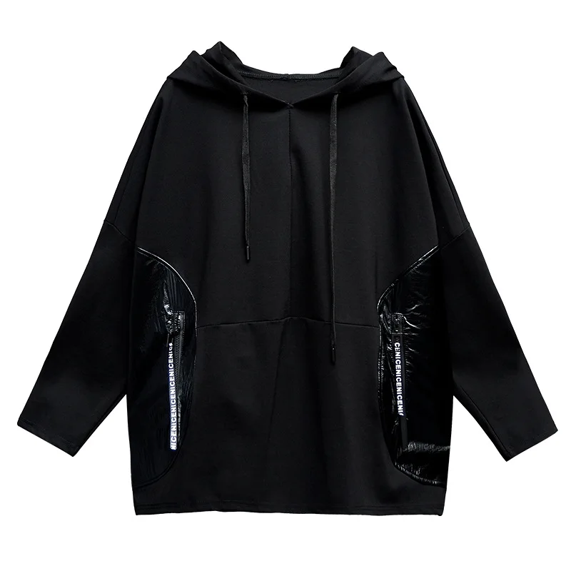 Черная хлопковая Повседневная Свободная Толстовка в стиле оверсайз Осень-зима