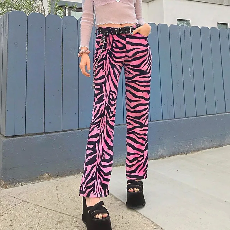 

2021 New Zebra Animal Print Elegant Pants Harajuku Sexy High Waist Trousers Ladies Loose Casual Office Pants Za Women Streetwear