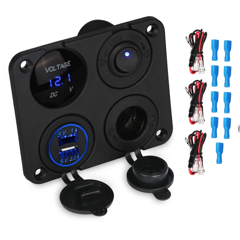 

4 in 1 Switch Panel Double USB Socket Charger 3.1A LED Voltmeter 12V Power ON-OFF Toggle Switch Panel for Car Boat Marine Truck